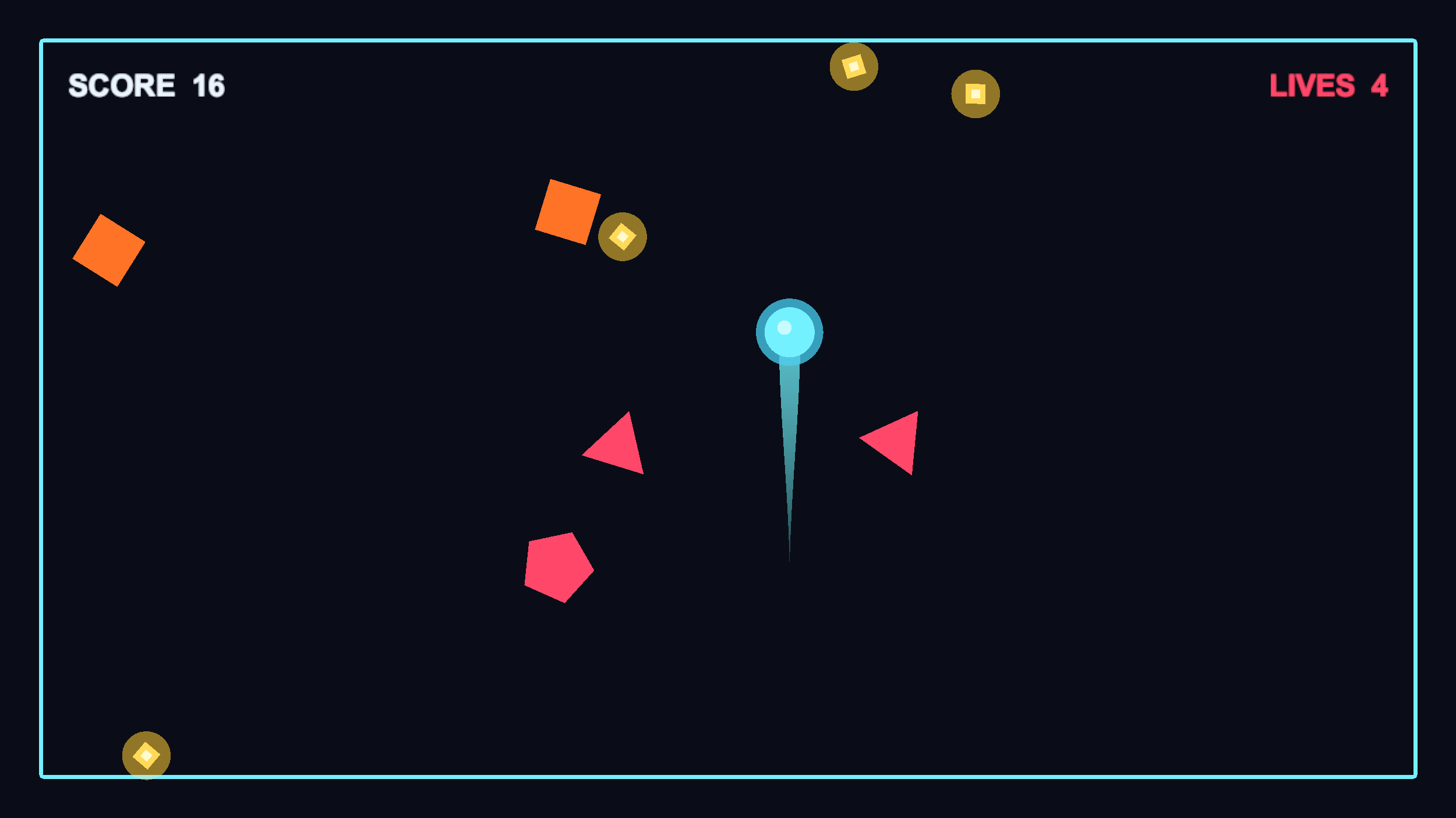 Glyph Dash gameplay with the player dashing around obstacles